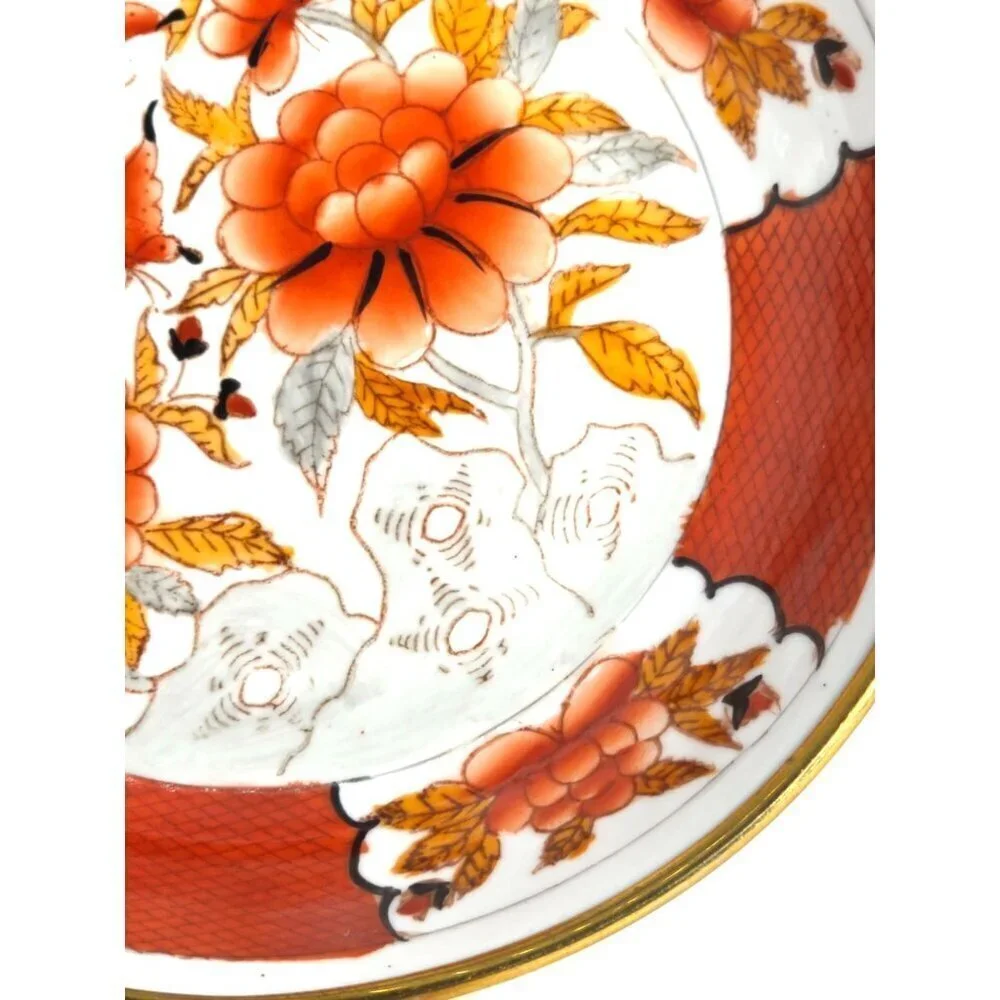 Antique Chinese Rose Medallion Porcelain Plate Gold Base Floral Butterfly Design